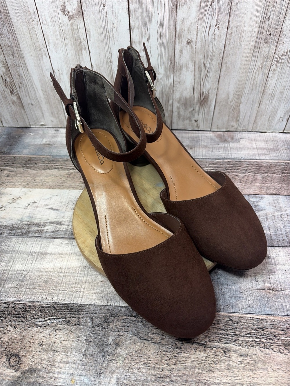 Style & Co Alinaa Brown Vegan Suede Two-Piece Block Heel Pumps Size 9.5 M